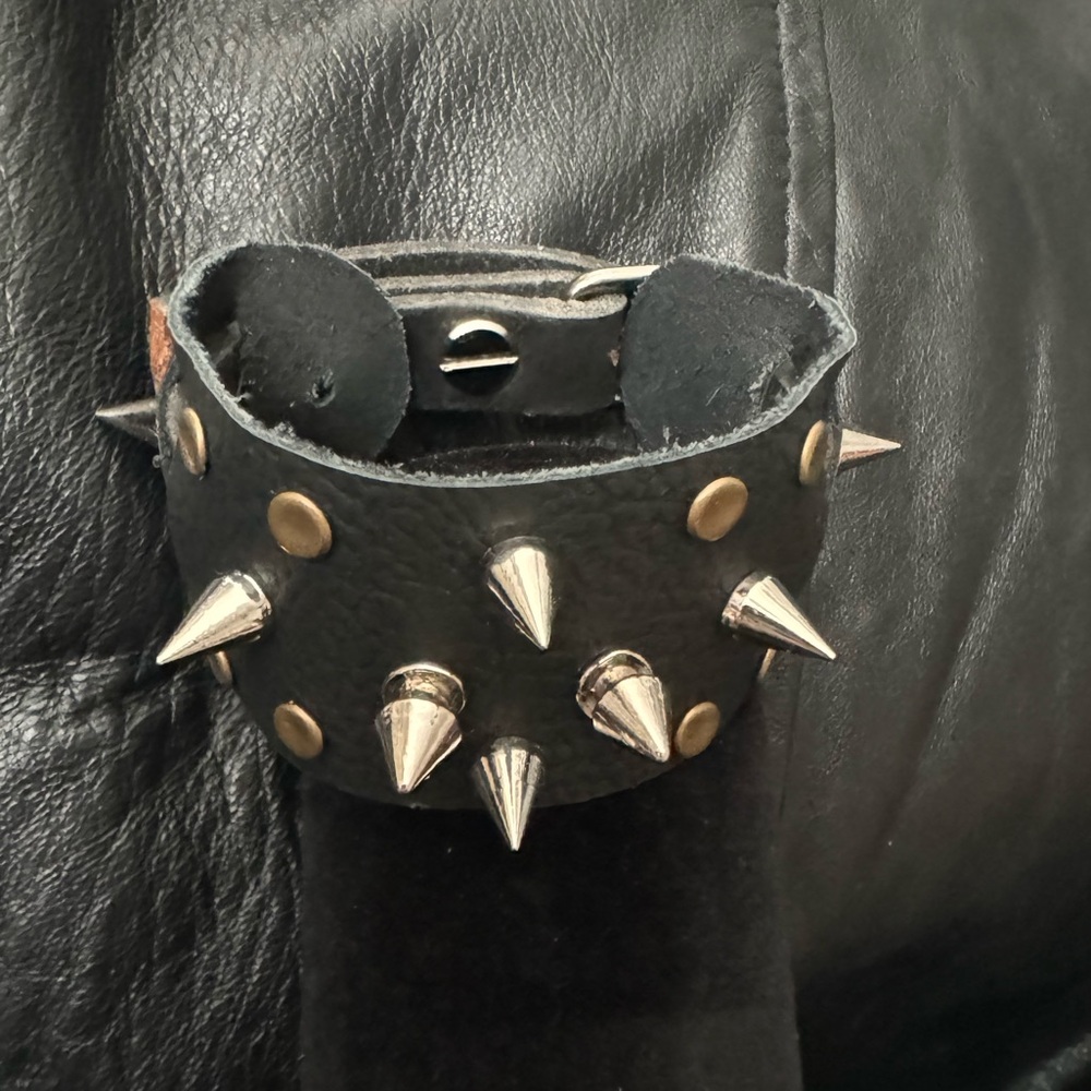 Black leather punk bracelet